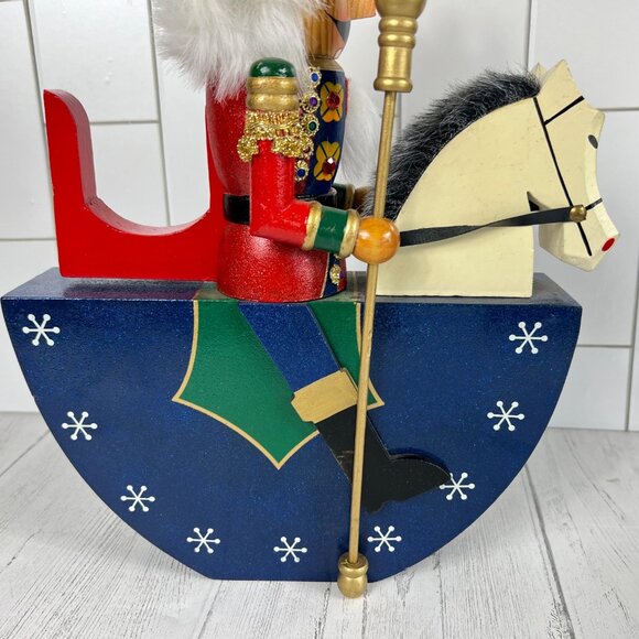 Vintage Wooden King Nutcracker Riding Horse Rocking Figurine - Picture 7 of 11